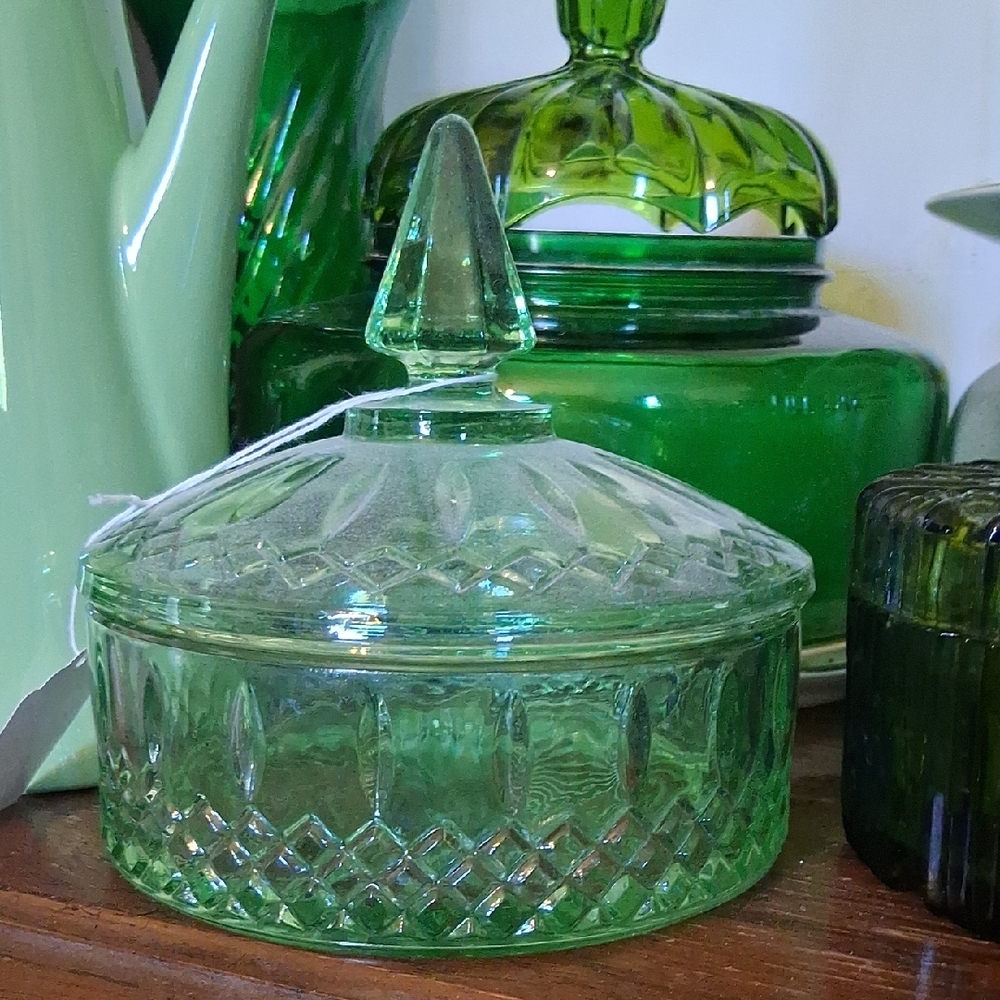 Green Glass Lidded Jar